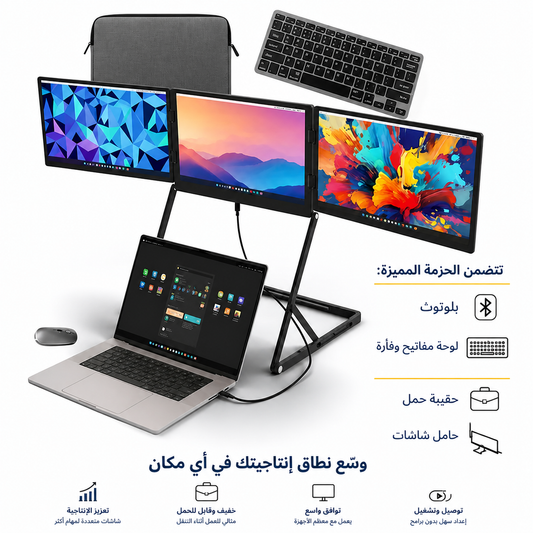 تيمجي موسع شاشة لاب توب، شاشة محمولة فائقة النحافة FHD مقاس 15.6 انش، خاصية التوصيل والتشغيل، شاشة ثلاثية للسفر والعمل والالعاب، متوافقة مع Mac/ويندوز/اندرويد/ديكس
